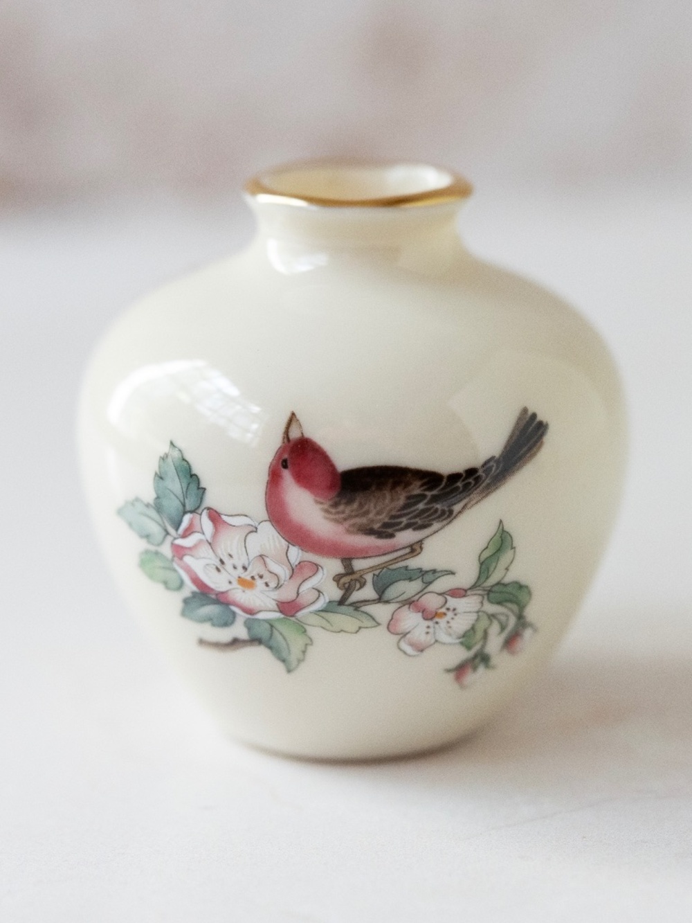 Lenox China Serenade Collection small pot bud vase bird pink floral made in USA